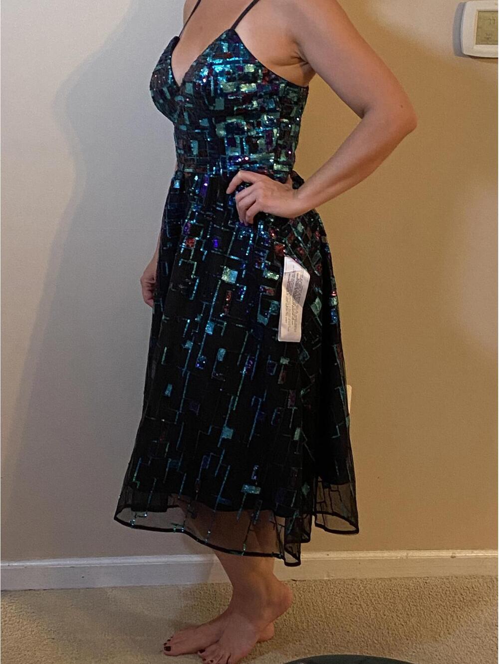Women's Midi Dress with Sequin Pattern and Spaghetti Straps
